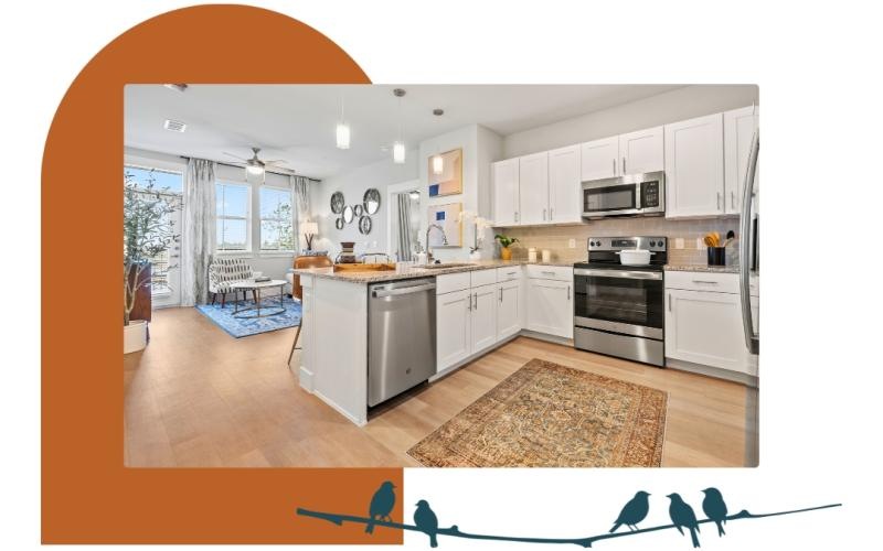 a kitchen with white cabinets